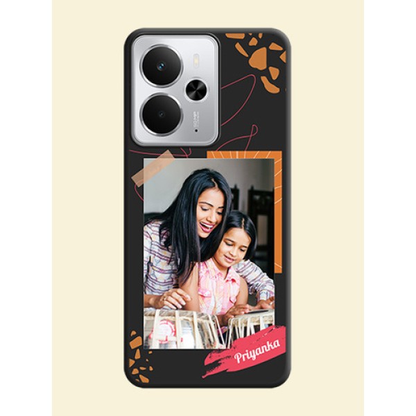Orange Photo Frame On Space Black Custom Soft Matte Mobile Back Cover - Realme 14 5G Orange Photo Frame On Space Black Custom Soft Matte Mobile Back Cover - Realme 14 5G
