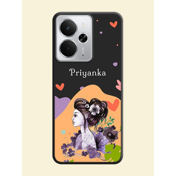 Namecase For Her With Fancy Lady Image On Space Black Custom Soft Matte Mobile Back Cover - Realme 14 5G Namecase For Her With Fancy Lady Image On Space Black Custom Soft Matte Mobile Back Cover - Realme 14 5G