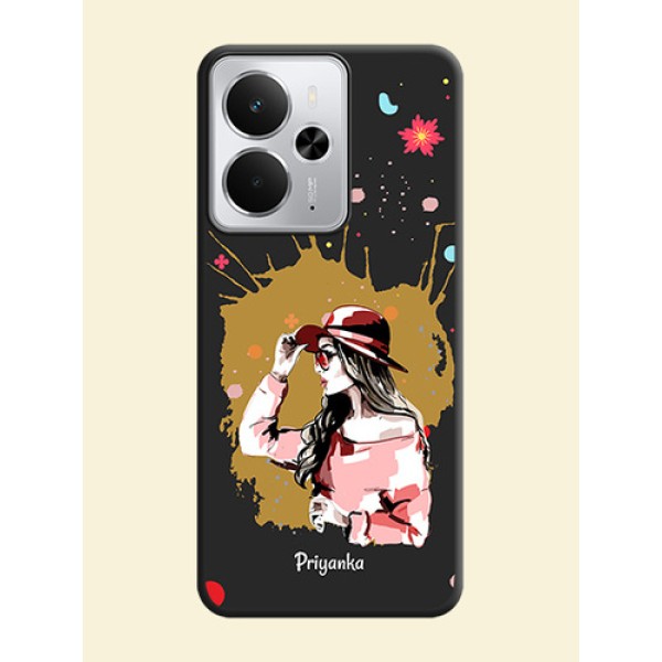 Mordern Lady With Color Splash Background With Custom Text On Space Black Custom Soft Matte Mobile Back Cover - Realme 14 5G