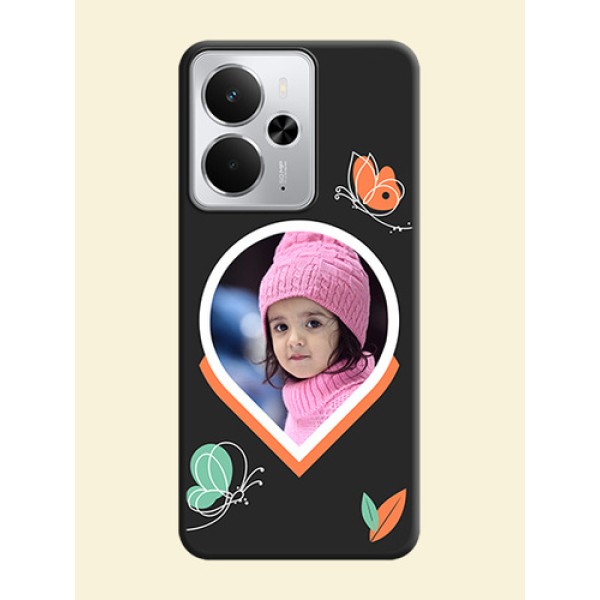 Upload Pic With Simple Butterly Design On Space Black Custom Soft Matte Mobile Back Cover - Realme 14 5G Upload Pic With Simple Butterly Design On Space Black Custom Soft Matte Mobile Back Cover - Realme 14 5G