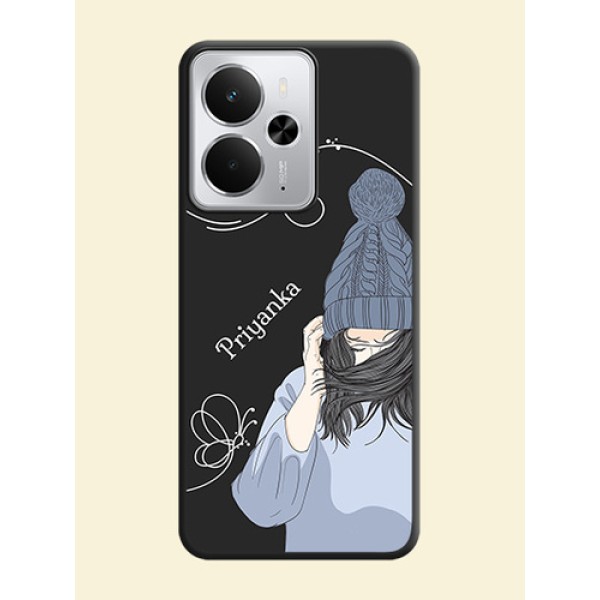 Girl With Blue Winter Outfiit Custom Text Design On Space Black Custom Soft Matte Mobile Back Cover - Realme 14 5G Girl With Blue Winter Outfiit Custom Text Design On Space Black Custom Soft Matte Mobile Back Cover - Realme 14 5G