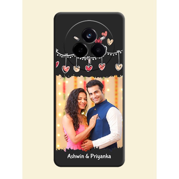 Pink Love Hangings with Name On Space Black Custom Soft Matte Mobile Back Cover - Realme 14 Pro 5G