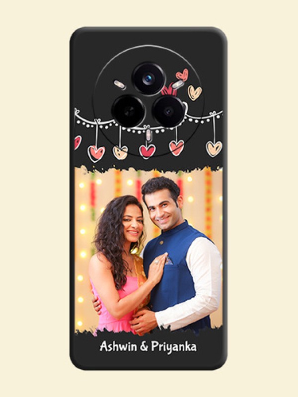 Pink Love Hangings with Name On Space Black Custom Soft Matte Mobile Back Cover - Realme 14 Pro 5G