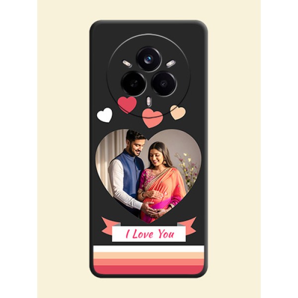 Love Shaped Photo with Colorful Stripes On Space Black Custom Soft Matte Mobile Back Cover - Realme 14 Pro 5G Love Shaped Photo with Colorful Stripes On Space Black Custom Soft Matte Mobile Back Cover - Realme 14 Pro 5G