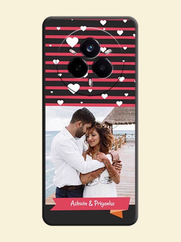 White Color Love Symbols with Pink Lines Pattern On Space Black Custom Soft Matte Mobile Back Cover - Realme 14 Pro 5G