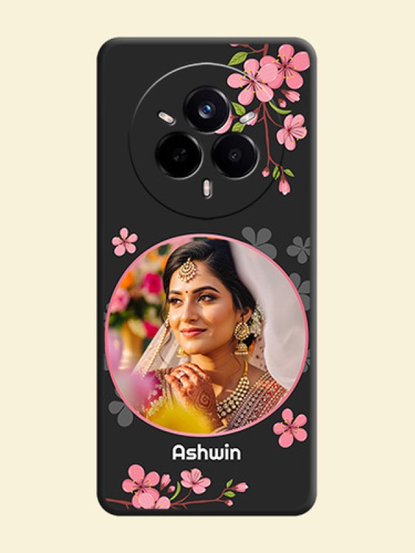 Round Image with Pink Color Floral Design on Photo On Space Black Custom Soft Matte Mobile Back Cover - Realme 14 Pro 5G