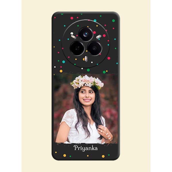 Multicolor Dotted Pattern with Text On Space Black Custom Soft Matte Mobile Back Cover - Realme 14 Pro 5G Multicolor Dotted Pattern with Text On Space Black Custom Soft Matte Mobile Back Cover - Realme 14 Pro 5G