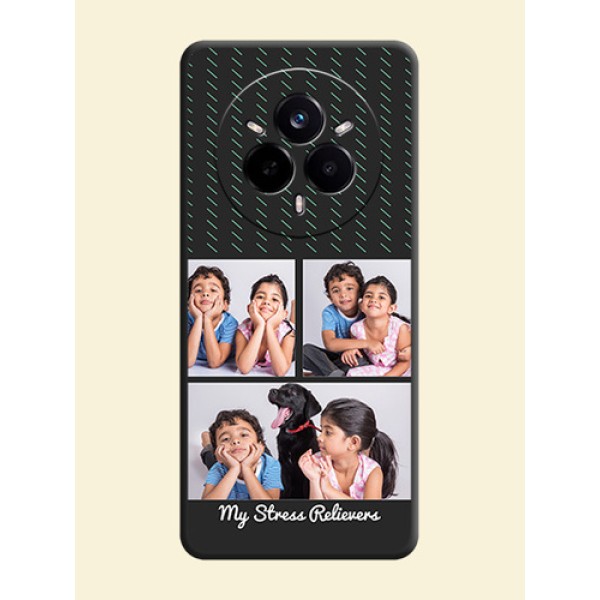 Cross Dotted Pattern with 2 Image Holder On Space Black Custom Soft Matte Mobile Back Cover - Realme 14 Pro 5G Cross Dotted Pattern with 2 Image Holder On Space Black Custom Soft Matte Mobile Back Cover - Realme 14 Pro 5G