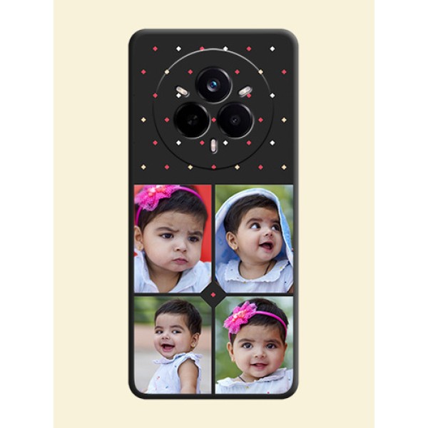 Multicolor Dotted Pattern with 4 Image Holder On Space Black Custom Soft Matte Mobile Back Cover - Realme 14 Pro 5G Multicolor Dotted Pattern with 4 Image Holder On Space Black Custom Soft Matte Mobile Back Cover - Realme 14 Pro 5G