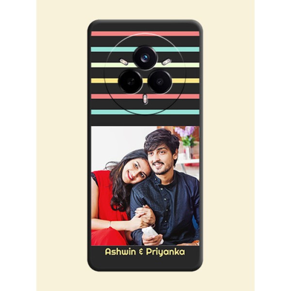 Color Stripes with Photo and Text on Photo On Space Black Custom Soft Matte Mobile Back Cover - Realme 14 Pro 5G Color Stripes with Photo and Text on Photo On Space Black Custom Soft Matte Mobile Back Cover - Realme 14 Pro 5G