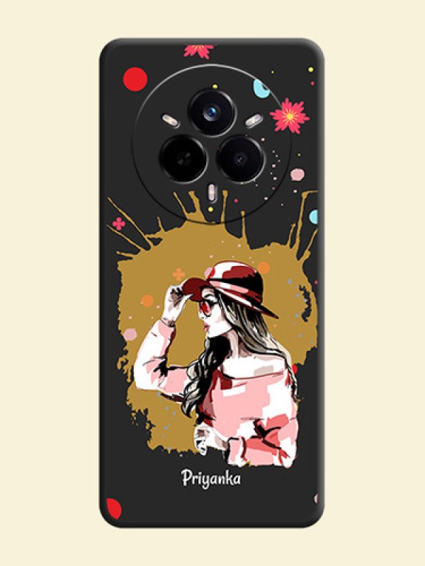 Mordern Lady With Color Splash Background With Custom Text On Space Black Custom Soft Matte Mobile Back Cover - Realme 14 Pro 5G