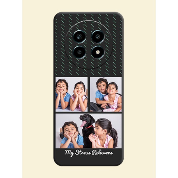 Cross Dotted Pattern with 2 Image Holder On Space Black Custom Soft Matte Mobile Back Cover - Realme 14 Pro Lite 5G Cross Dotted Pattern with 2 Image Holder On Space Black Custom Soft Matte Mobile Back Cover - Realme 14 Pro Lite 5G