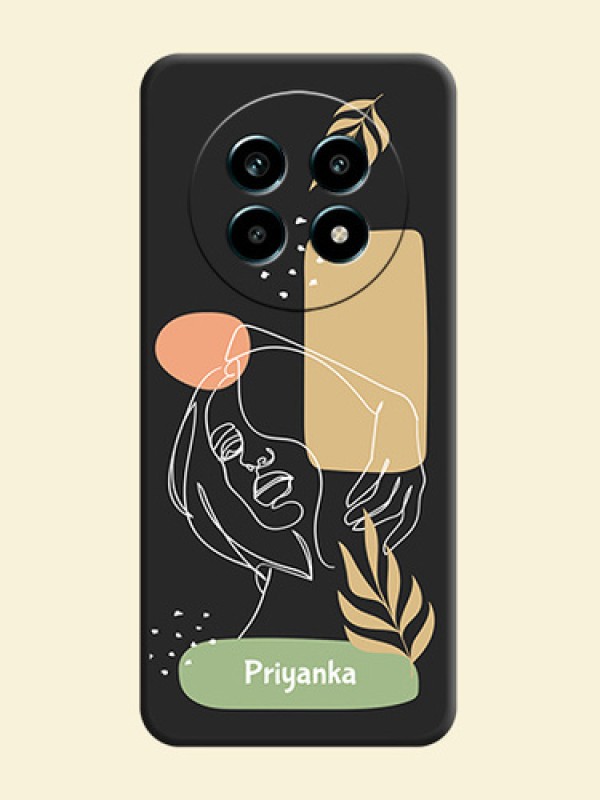 Custom Text With Line Art Of Women & Leaves Design On Space Black Custom Soft Matte Mobile Back Cover - Realme 14 Pro Lite 5G