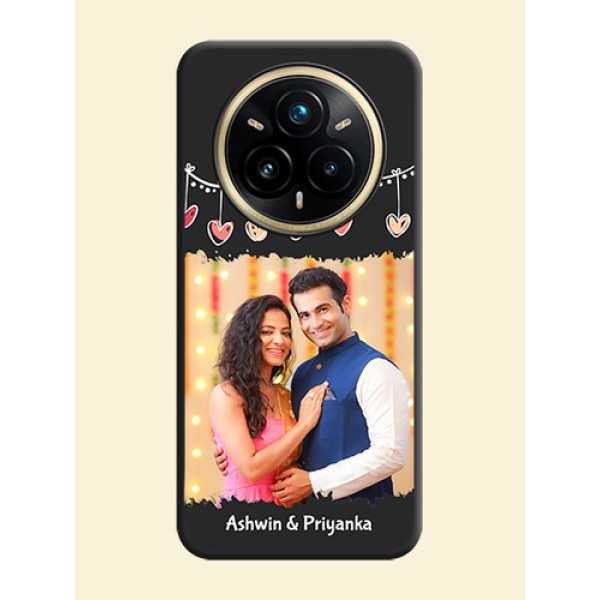 Pink Love Hangings with Name On Space Black Custom Soft Matte Mobile Back Cover - Realme 14 Pro Plus 5G
