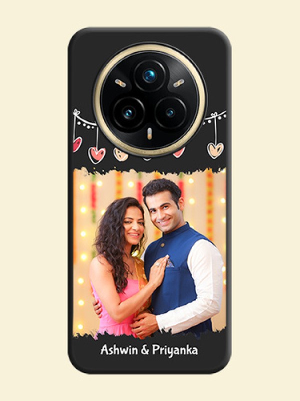 Pink Love Hangings with Name On Space Black Custom Soft Matte Mobile Back Cover - Realme 14 Pro Plus 5G