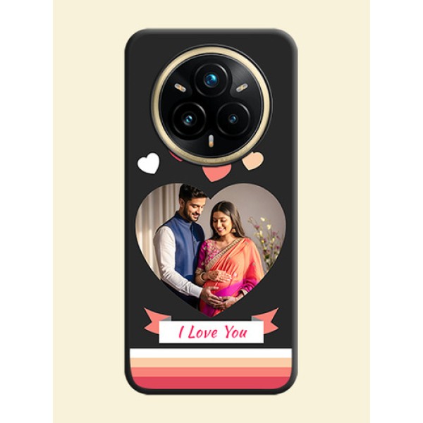 Love Shaped Photo with Colorful Stripes On Space Black Custom Soft Matte Mobile Back Cover - Realme 14 Pro Plus 5G Love Shaped Photo with Colorful Stripes On Space Black Custom Soft Matte Mobile Back Cover - Realme 14 Pro Plus 5G