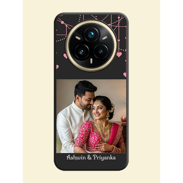 Pink Love Hangings with Text On Space Black Custom Soft Matte Mobile Back Cover - Realme 14 Pro Plus 5G