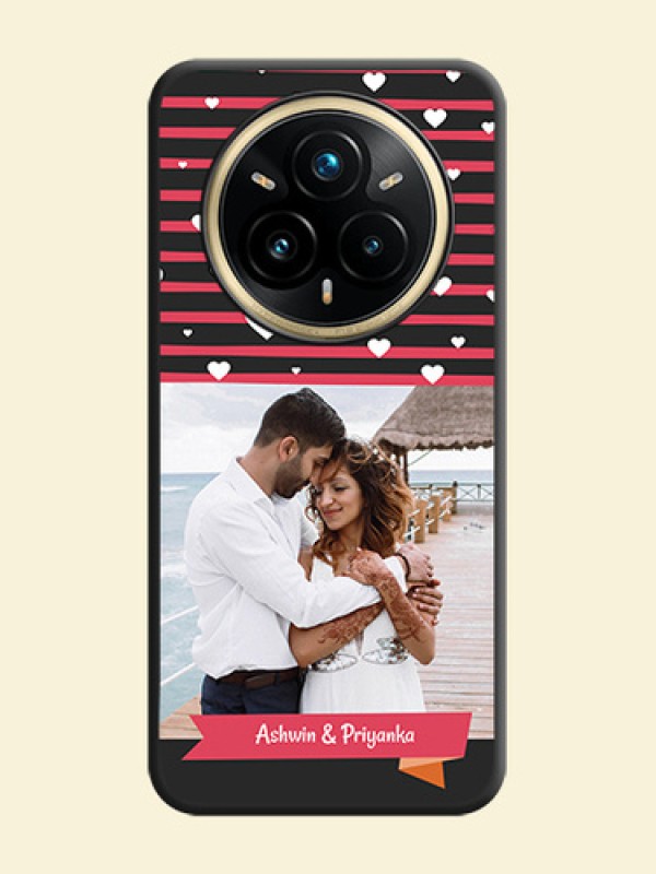 White Color Love Symbols with Pink Lines Pattern On Space Black Custom Soft Matte Mobile Back Cover - Realme 14 Pro Plus 5G