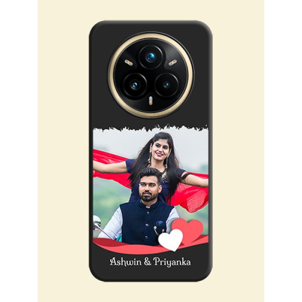Pin Color Love Shaped Ribbon Design with Text On Space Black Custom Soft Matte Mobile Back Cover - Realme 14 Pro Plus 5G Pin Color Love Shaped Ribbon Design with Text On Space Black Custom Soft Matte Mobile Back Cover - Realme 14 Pro Plus 5G