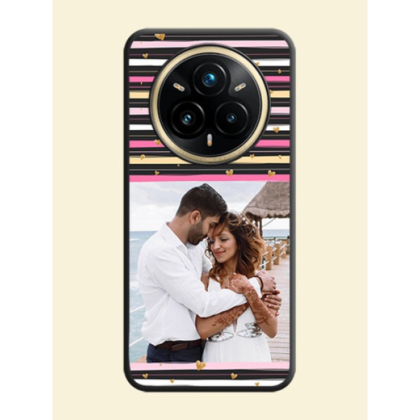 Multicolor Lines and Golden Love Symbols Design on Photo On Space Black Custom Soft Matte Mobile Back Cover - Realme 14 Pro Plus 5G