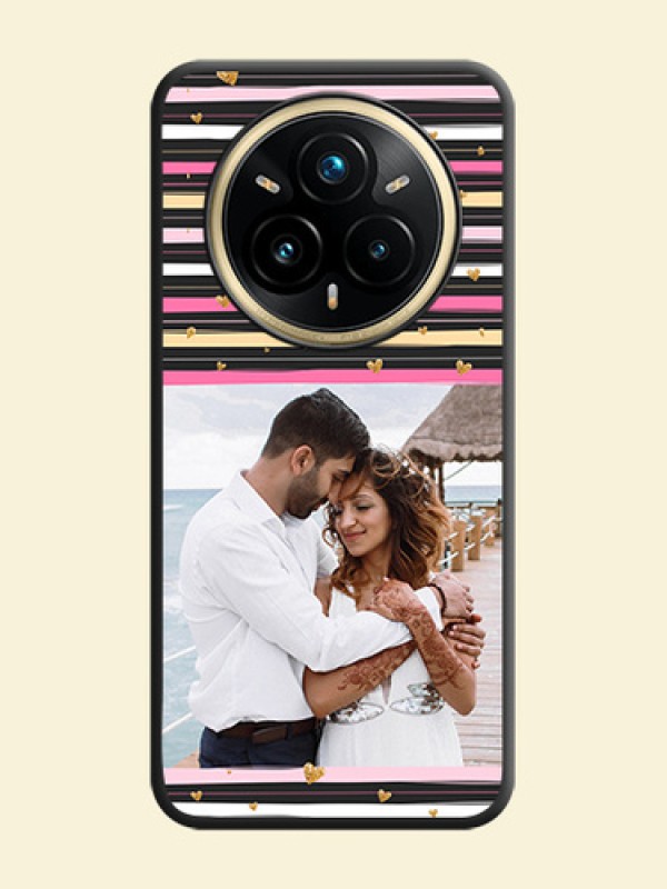 Multicolor Lines and Golden Love Symbols Design on Photo On Space Black Custom Soft Matte Mobile Back Cover - Realme 14 Pro Plus 5G