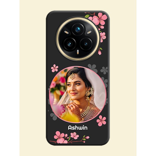 Round Image with Pink Color Floral Design on Photo On Space Black Custom Soft Matte Mobile Back Cover - Realme 14 Pro Plus 5G Round Image with Pink Color Floral Design on Photo On Space Black Custom Soft Matte Mobile Back Cover - Realme 14 Pro Plus 5G