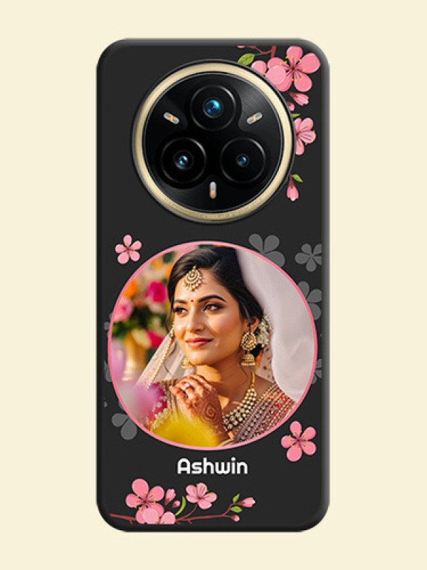 Round Image with Pink Color Floral Design on Photo On Space Black Custom Soft Matte Mobile Back Cover - Realme 14 Pro Plus 5G