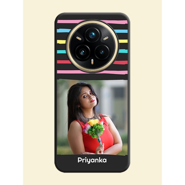 Multicolor Lines with Image On Space Black Custom Soft Matte Mobile Back Cover - Realme 14 Pro Plus 5G Multicolor Lines with Image On Space Black Custom Soft Matte Mobile Back Cover - Realme 14 Pro Plus 5G