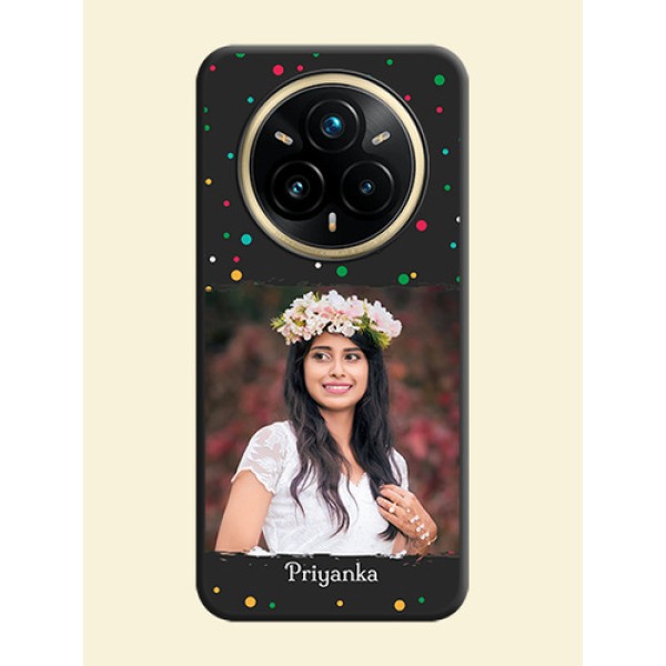 Multicolor Dotted Pattern with Text On Space Black Custom Soft Matte Mobile Back Cover - Realme 14 Pro Plus 5G Multicolor Dotted Pattern with Text On Space Black Custom Soft Matte Mobile Back Cover - Realme 14 Pro Plus 5G