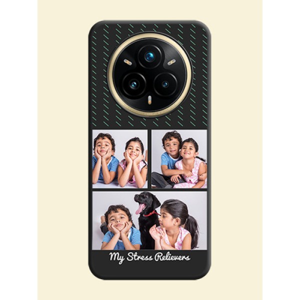 Cross Dotted Pattern with 2 Image Holder On Space Black Custom Soft Matte Mobile Back Cover - Realme 14 Pro Plus 5G Cross Dotted Pattern with 2 Image Holder On Space Black Custom Soft Matte Mobile Back Cover - Realme 14 Pro Plus 5G