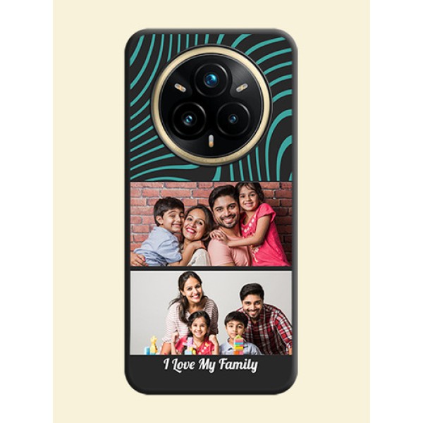 Wave Pattern with 2 Image Holder On Space Black Custom Soft Matte Mobile Back Cover - Realme 14 Pro Plus 5G Wave Pattern with 2 Image Holder On Space Black Custom Soft Matte Mobile Back Cover - Realme 14 Pro Plus 5G