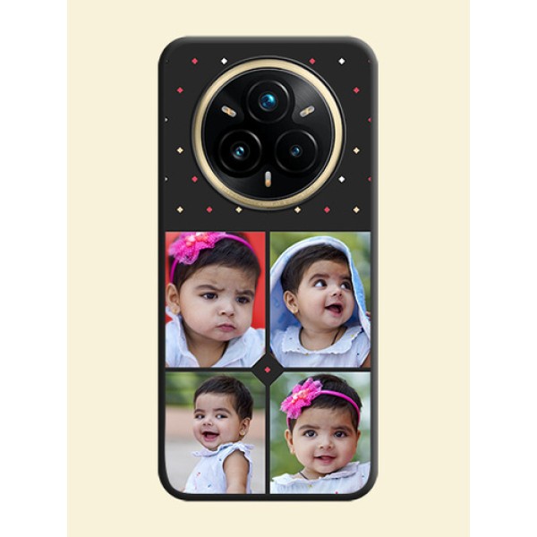 Multicolor Dotted Pattern with 4 Image Holder On Space Black Custom Soft Matte Mobile Back Cover - Realme 14 Pro Plus 5G Multicolor Dotted Pattern with 4 Image Holder On Space Black Custom Soft Matte Mobile Back Cover - Realme 14 Pro Plus 5G