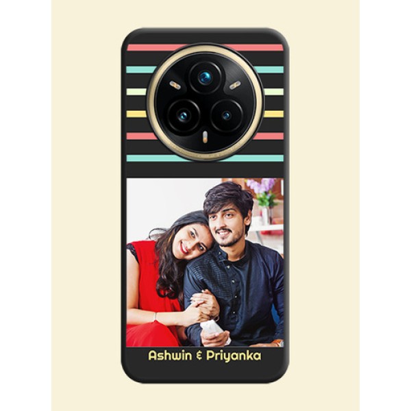 Color Stripes with Photo and Text on Photo On Space Black Custom Soft Matte Mobile Back Cover - Realme 14 Pro Plus 5G Color Stripes with Photo and Text on Photo On Space Black Custom Soft Matte Mobile Back Cover - Realme 14 Pro Plus 5G
