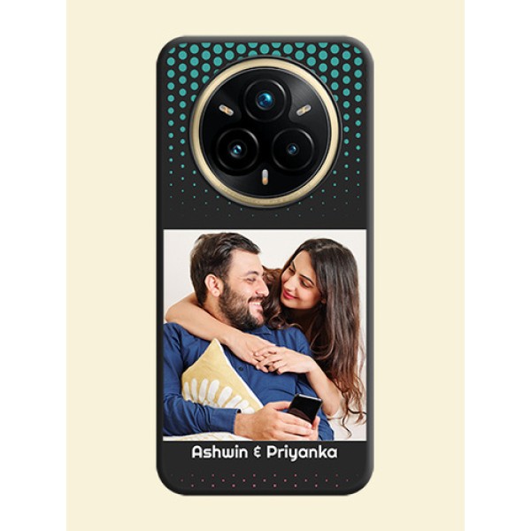 Faded Dots with Grunge Photo Frame and Text On Space Black Custom Soft Matte Mobile Back Cover - Realme 14 Pro Plus 5G Faded Dots with Grunge Photo Frame and Text On Space Black Custom Soft Matte Mobile Back Cover - Realme 14 Pro Plus 5G