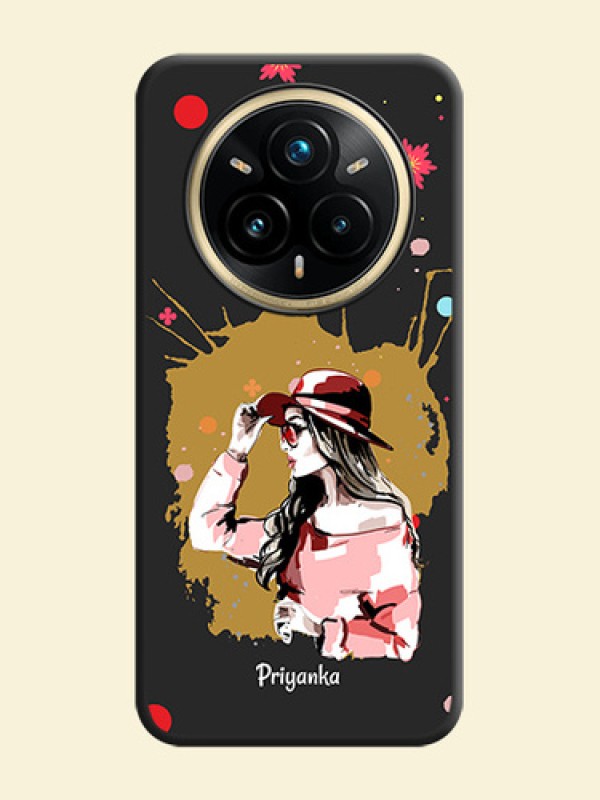 Mordern Lady With Color Splash Background With Custom Text On Space Black Custom Soft Matte Mobile Back Cover - Realme 14 Pro Plus 5G