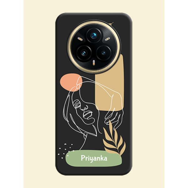 Custom Text With Line Art Of Women & Leaves Design On Space Black Custom Soft Matte Mobile Back Cover - Realme 14 Pro Plus 5G Custom Text With Line Art Of Women & Leaves Design On Space Black Custom Soft Matte Mobile Back Cover - Realme 14 Pro Plus 5G