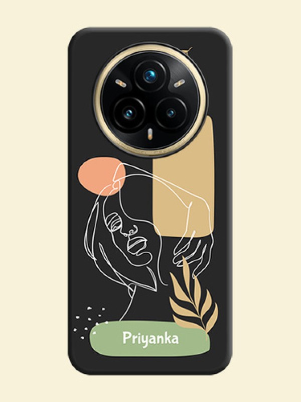Custom Text With Line Art Of Women & Leaves Design On Space Black Custom Soft Matte Mobile Back Cover - Realme 14 Pro Plus 5G