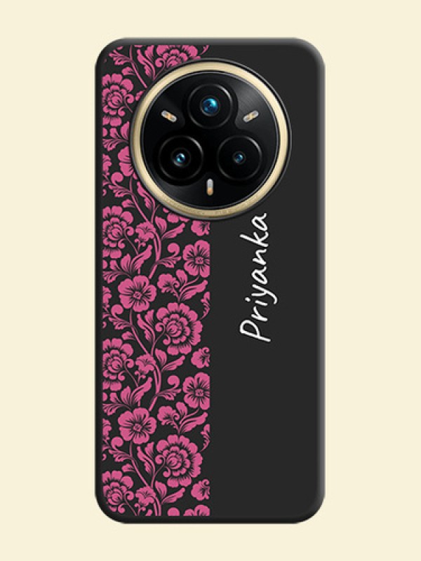 Pink Floral Pattern Design With Custom Text On Space Black Custom Soft Matte Mobile Back Cover - Realme 14 Pro Plus 5G