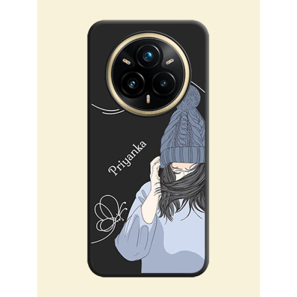 Girl With Blue Winter Outfiit Custom Text Design On Space Black Custom Soft Matte Mobile Back Cover - Realme 14 Pro Plus 5G Girl With Blue Winter Outfiit Custom Text Design On Space Black Custom Soft Matte Mobile Back Cover - Realme 14 Pro Plus 5G