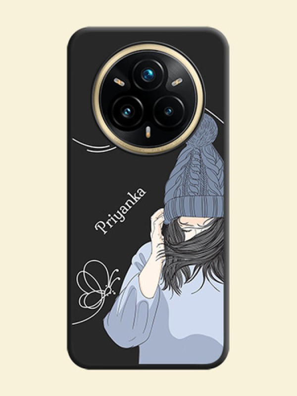 Girl With Blue Winter Outfiit Custom Text Design On Space Black Custom Soft Matte Mobile Back Cover - Realme 14 Pro Plus 5G
