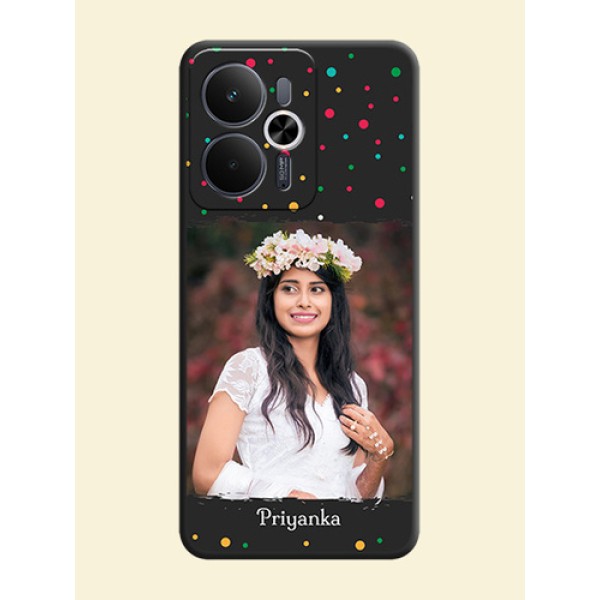 Multicolor Dotted Pattern with Text On Space Black Custom Soft Matte Mobile Back Cover - Realme 14T 5G Multicolor Dotted Pattern with Text On Space Black Custom Soft Matte Mobile Back Cover - Realme 14T 5G