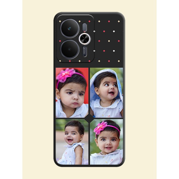 Multicolor Dotted Pattern with 4 Image Holder On Space Black Custom Soft Matte Mobile Back Cover - Realme 14T 5G Multicolor Dotted Pattern with 4 Image Holder On Space Black Custom Soft Matte Mobile Back Cover - Realme 14T 5G