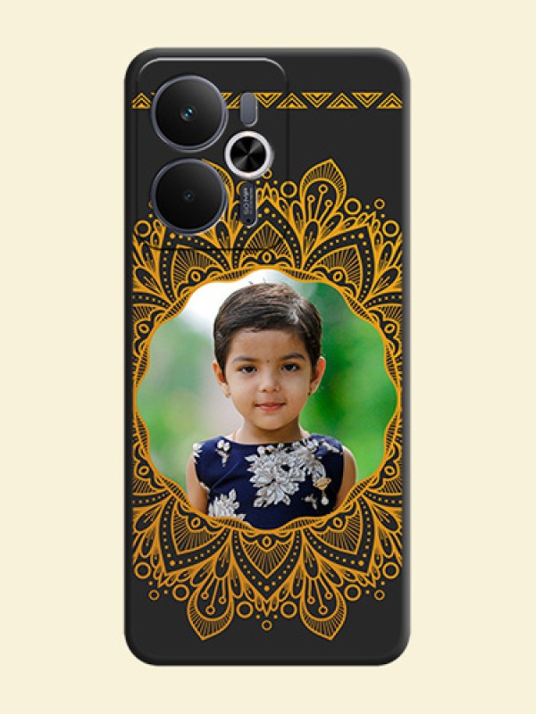 Round Image with Floral Design On Space Black Custom Soft Matte Mobile Back Cover - Realme 14T 5G