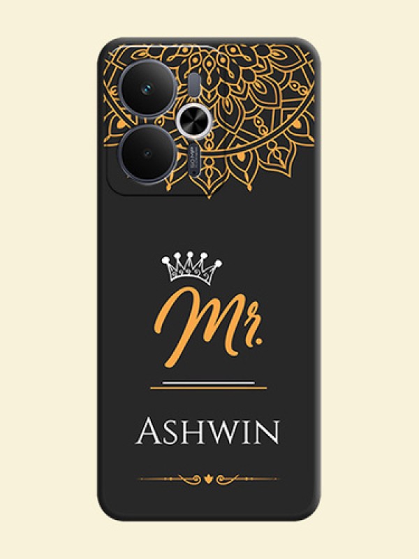 Mr Name with Floral Design On Space Black Custom Soft Matte Mobile Back Cover - Realme 14T 5G