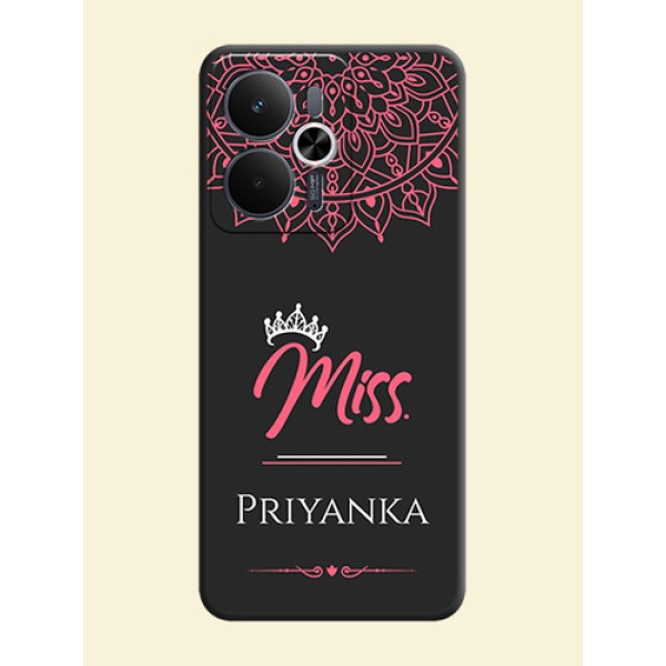 Mrs Name with Floral Design On Space Black Custom Soft Matte Mobile Back Cover - Realme 14T 5G Mrs Name with Floral Design On Space Black Custom Soft Matte Mobile Back Cover - Realme 14T 5G
