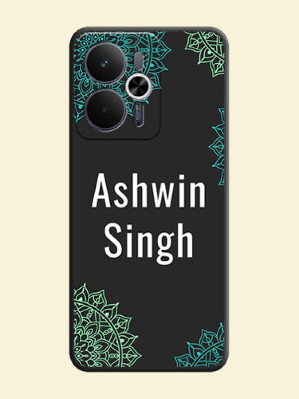 Your Name with Floral Design On Space Black Custom Soft Matte Mobile Back Cover - Realme 14T 5G