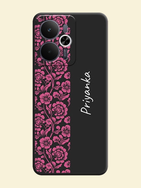 Pink Floral Pattern Design With Custom Text On Space Black Custom Soft Matte Mobile Back Cover - Realme 14T 5G