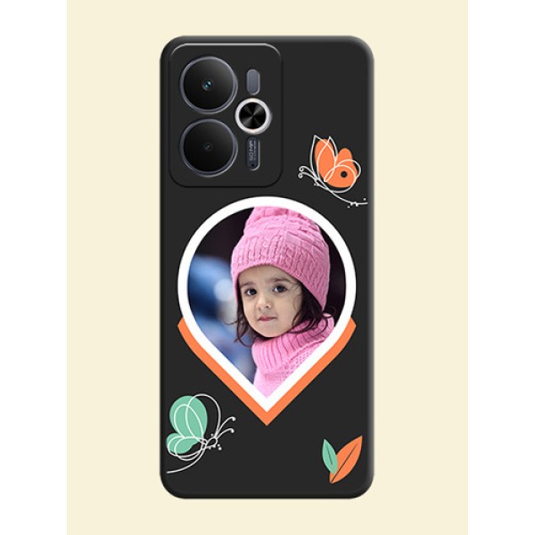 Upload Pic With Simple Butterly Design On Space Black Custom Soft Matte Mobile Back Cover - Realme 14T 5G Upload Pic With Simple Butterly Design On Space Black Custom Soft Matte Mobile Back Cover - Realme 14T 5G