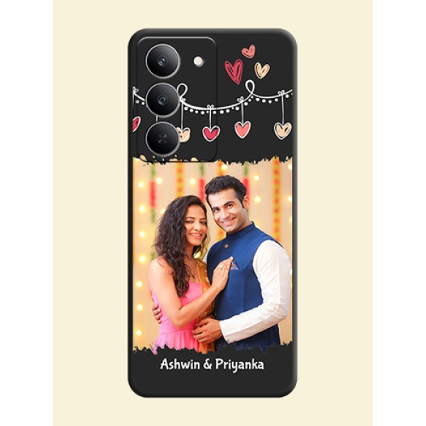 Pink Love Hangings with Name On Space Black Custom Soft Matte Mobile Back Cover - Realme 14x 5G