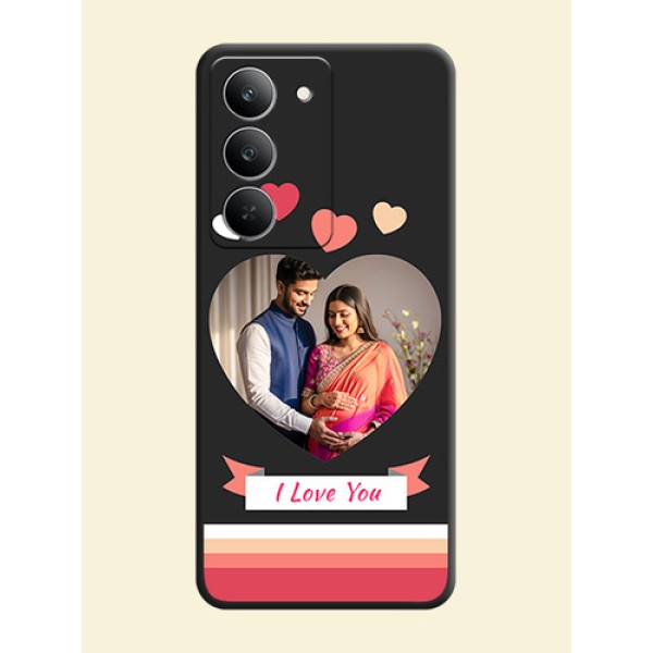 Love Shaped Photo with Colorful Stripes On Space Black Custom Soft Matte Mobile Back Cover - Realme 14x 5G Love Shaped Photo with Colorful Stripes On Space Black Custom Soft Matte Mobile Back Cover - Realme 14x 5G